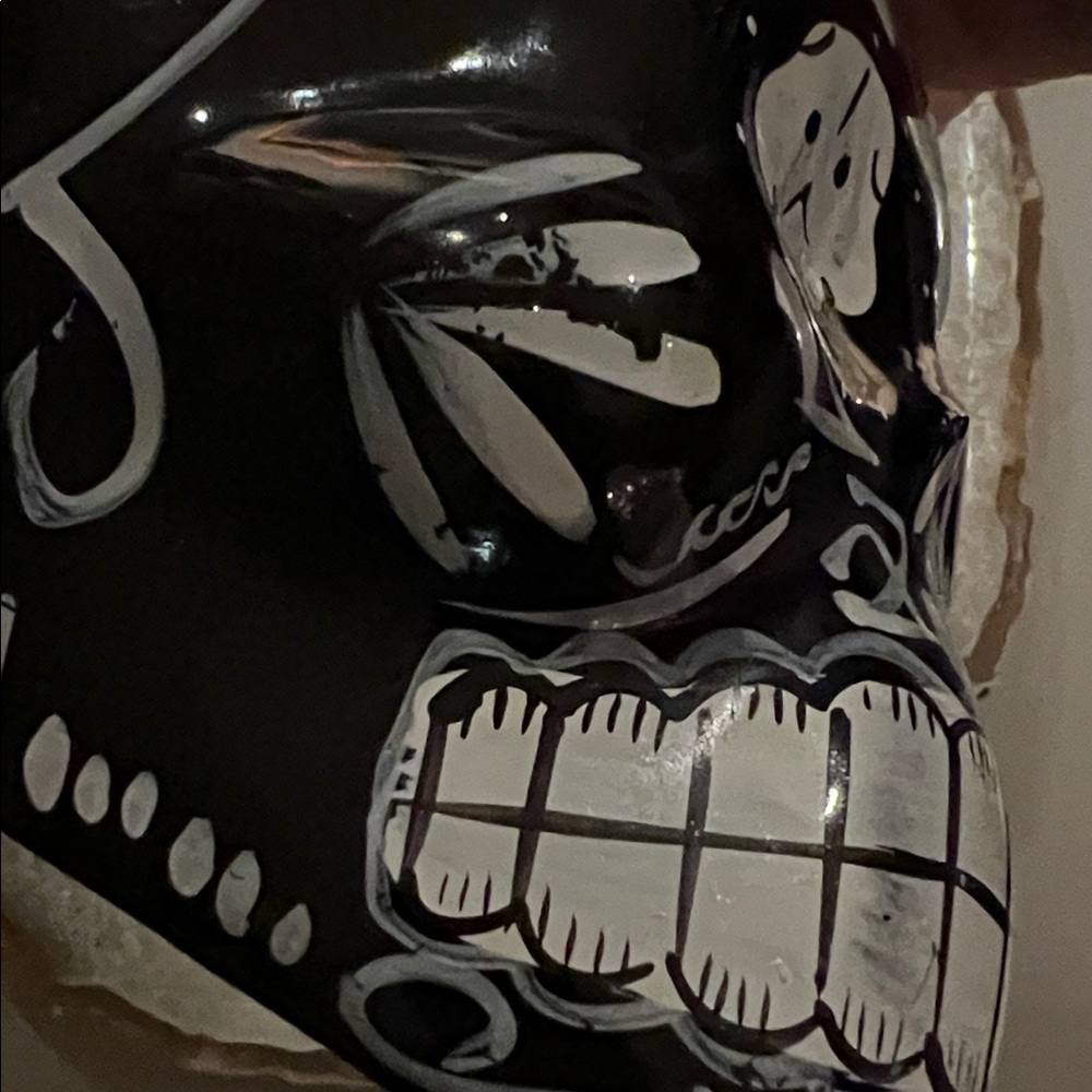 VTG KAH Tequila Hand Painted Ceramic Skull Bottle Day of the Dead Black White - Picture 5 of 7